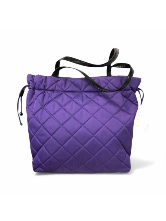 MICHAEL Michael Kors Handbags - Michael Michael Kors Quilted Nylon Tote Purple Black Patent Leather Handles EUC